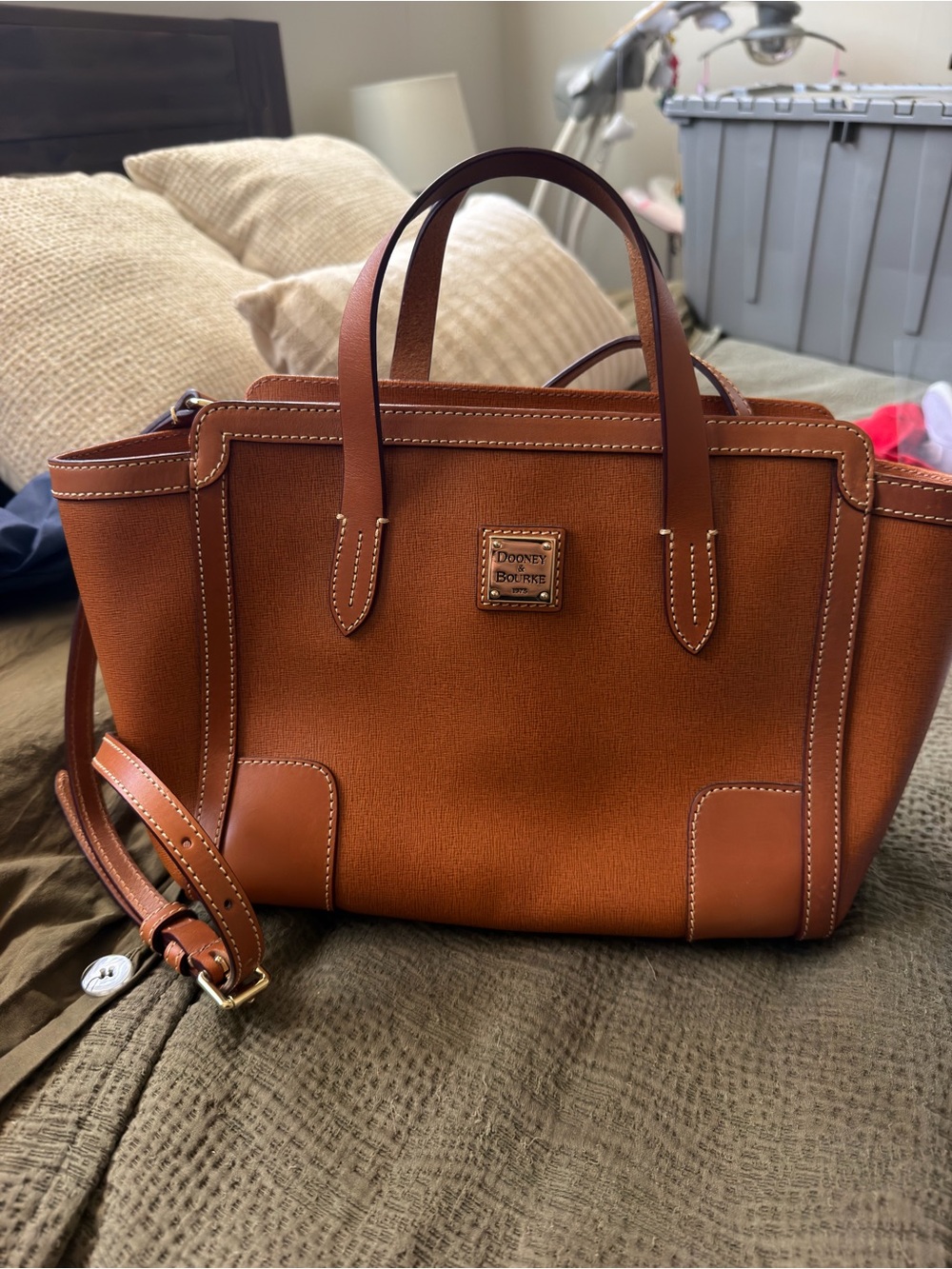 Dooney & Bourke Cognac Leather Satchel with Top Handles